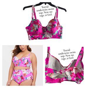 Torrid neon pink floral swim bikini top sz 2x